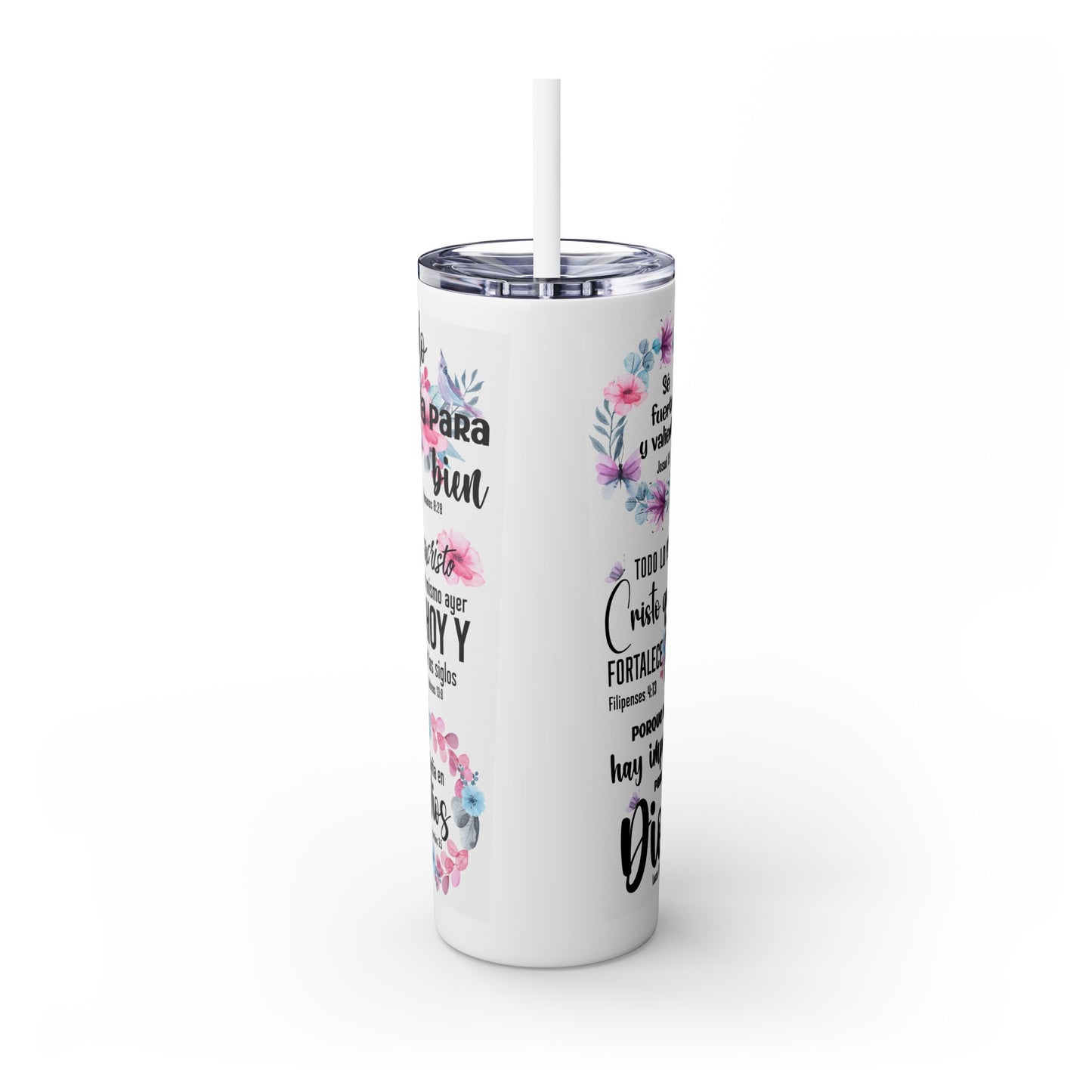 Ella Es Fuerte Skinny Tumbler with Straw, 20oz