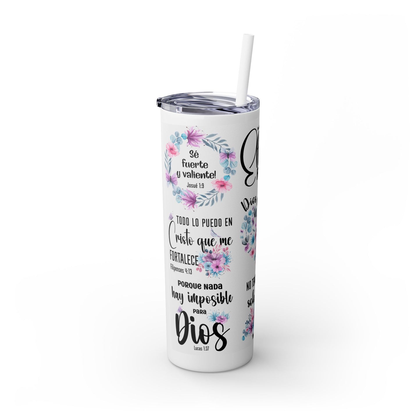 Ella Es Fuerte Skinny Tumbler with Straw, 20oz