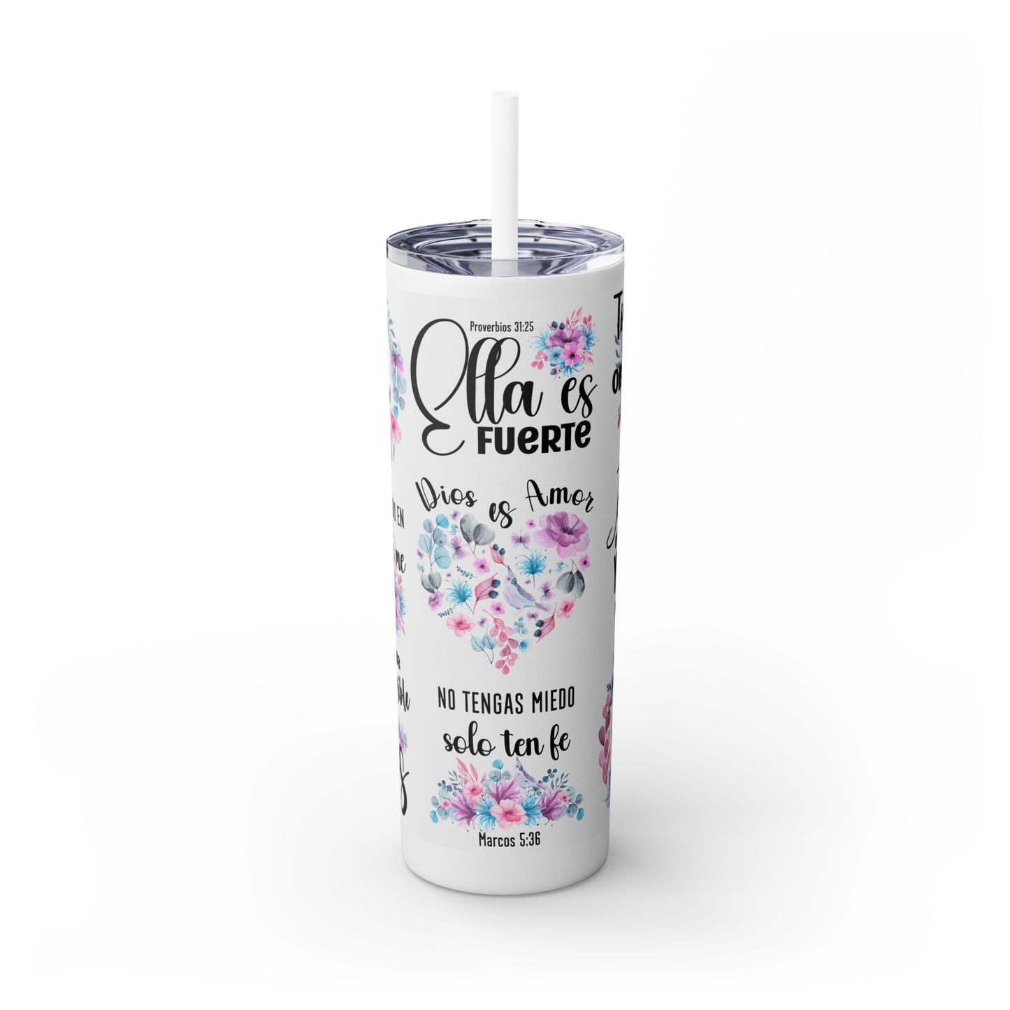 Ella Es Fuerte Skinny Tumbler with Straw, 20oz