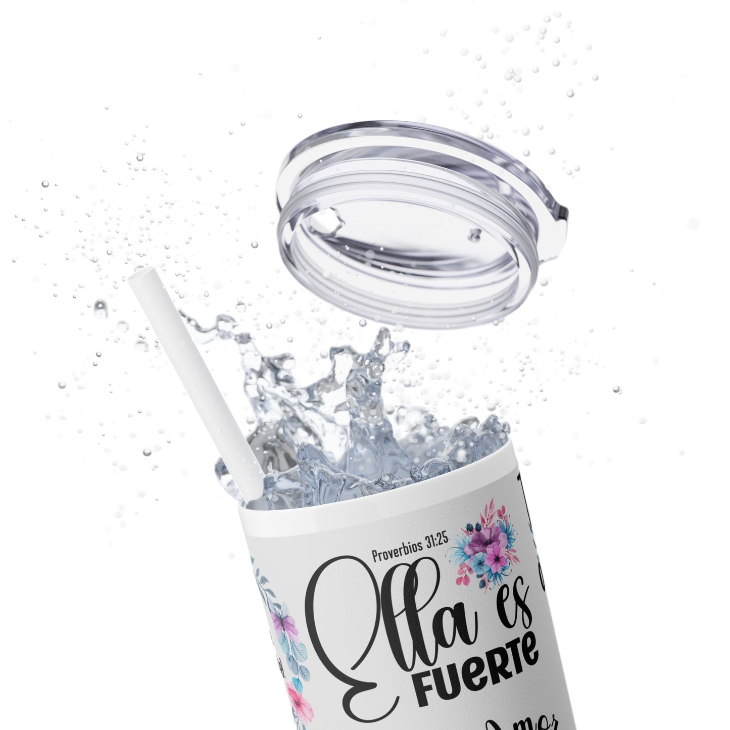 Ella Es Fuerte Skinny Tumbler with Straw, 20oz