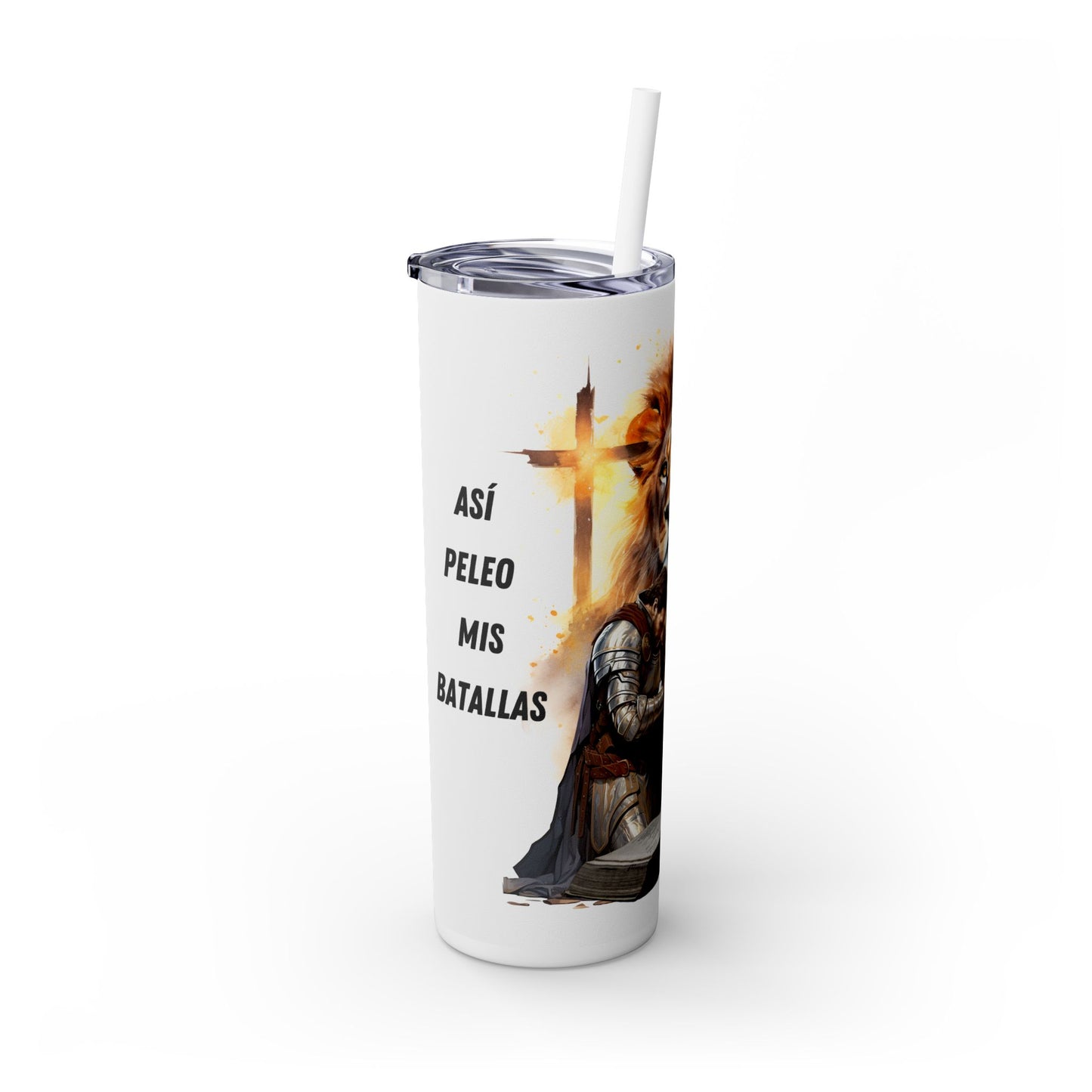 Asi Peleo Mis Batallas Skinny Tumbler with Straw, 20oz